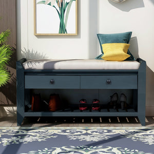 TREXM Shoe Rack with Cushioned Seat and Drawers