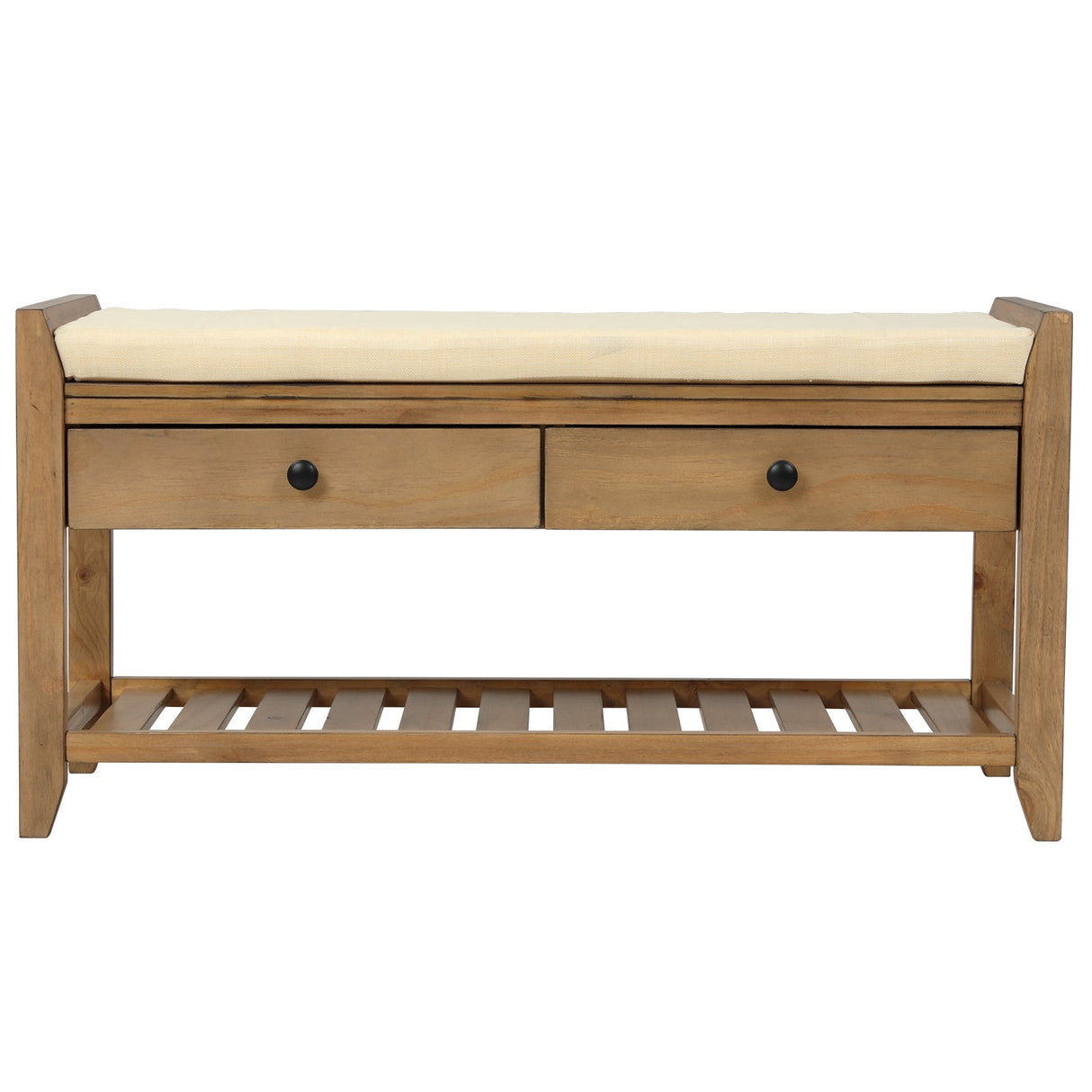 TREXM Shoe Rack with Cushioned Seat and Drawers