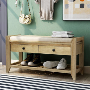 TREXM Shoe Rack with Cushioned Seat and Drawers