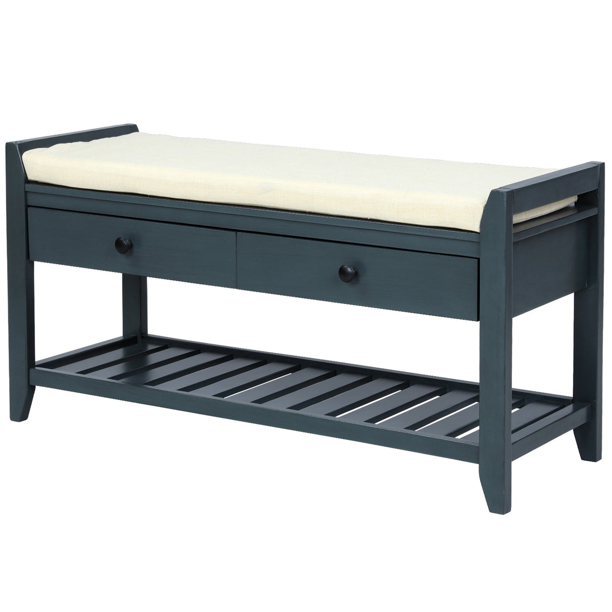 TREXM Shoe Rack with Cushioned Seat and Drawers