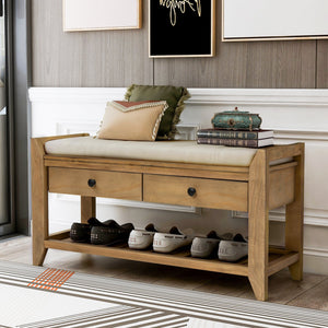 TREXM Shoe Rack with Cushioned Seat and Drawers