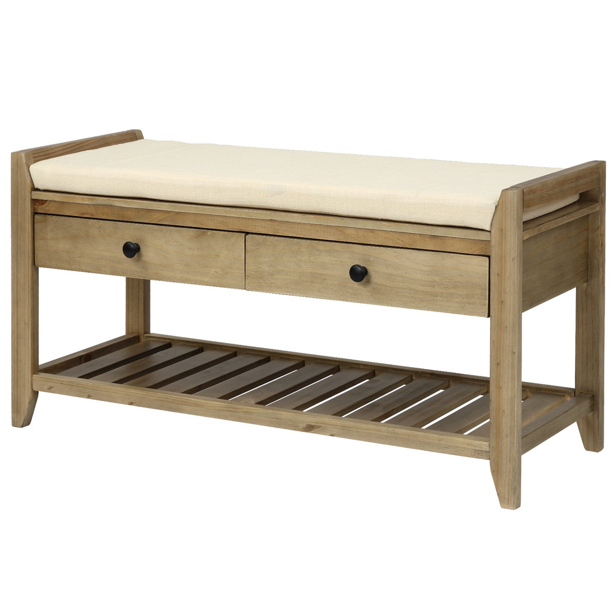 TREXM Shoe Rack with Cushioned Seat and Drawers