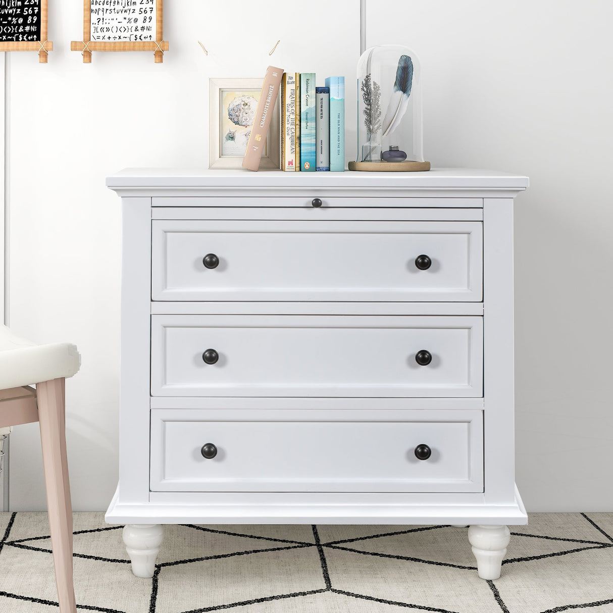 U_STYLE 27.6'' Painted Nightstand with Pull-Out Tray