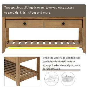 TREXM Shoe Rack with Cushioned Seat and Drawers