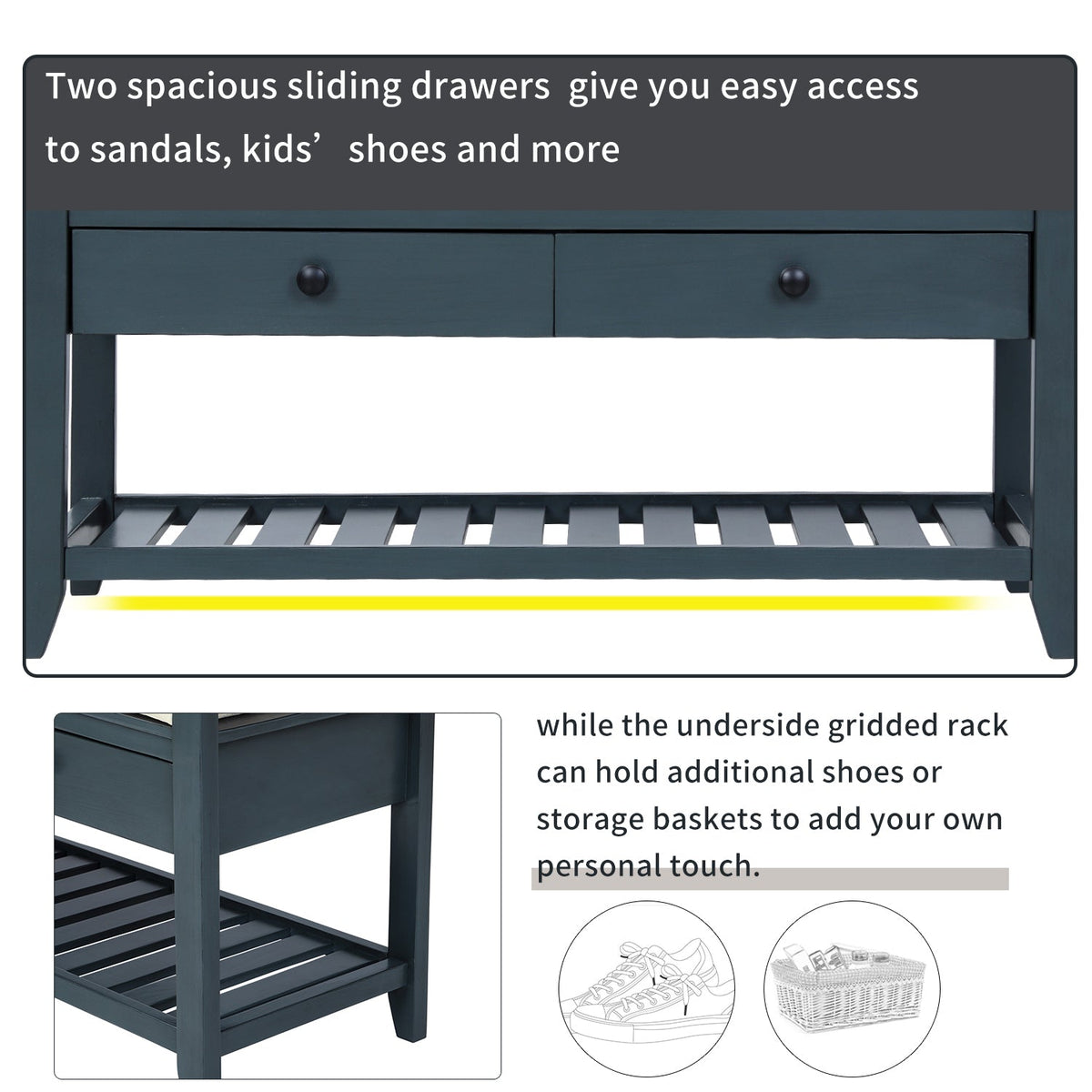 TREXM Shoe Rack with Cushioned Seat and Drawers