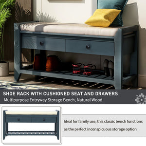 TREXM Shoe Rack with Cushioned Seat and Drawers