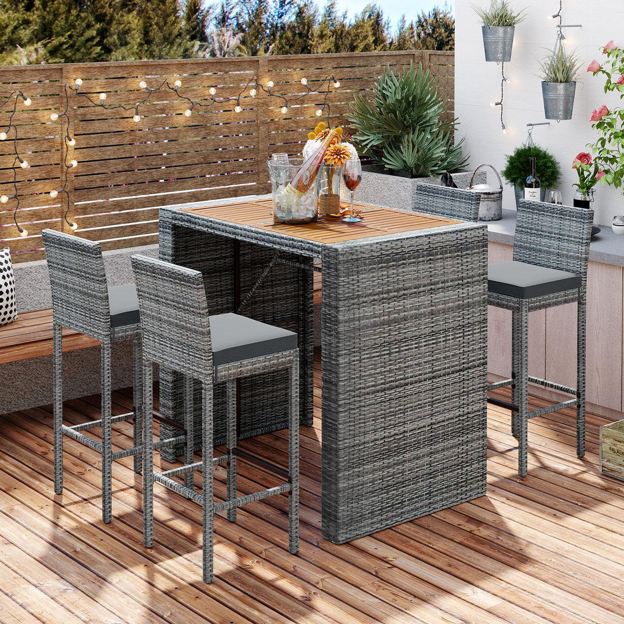 GO 5-Pieces Outdoor Patio Wicker Bar Set