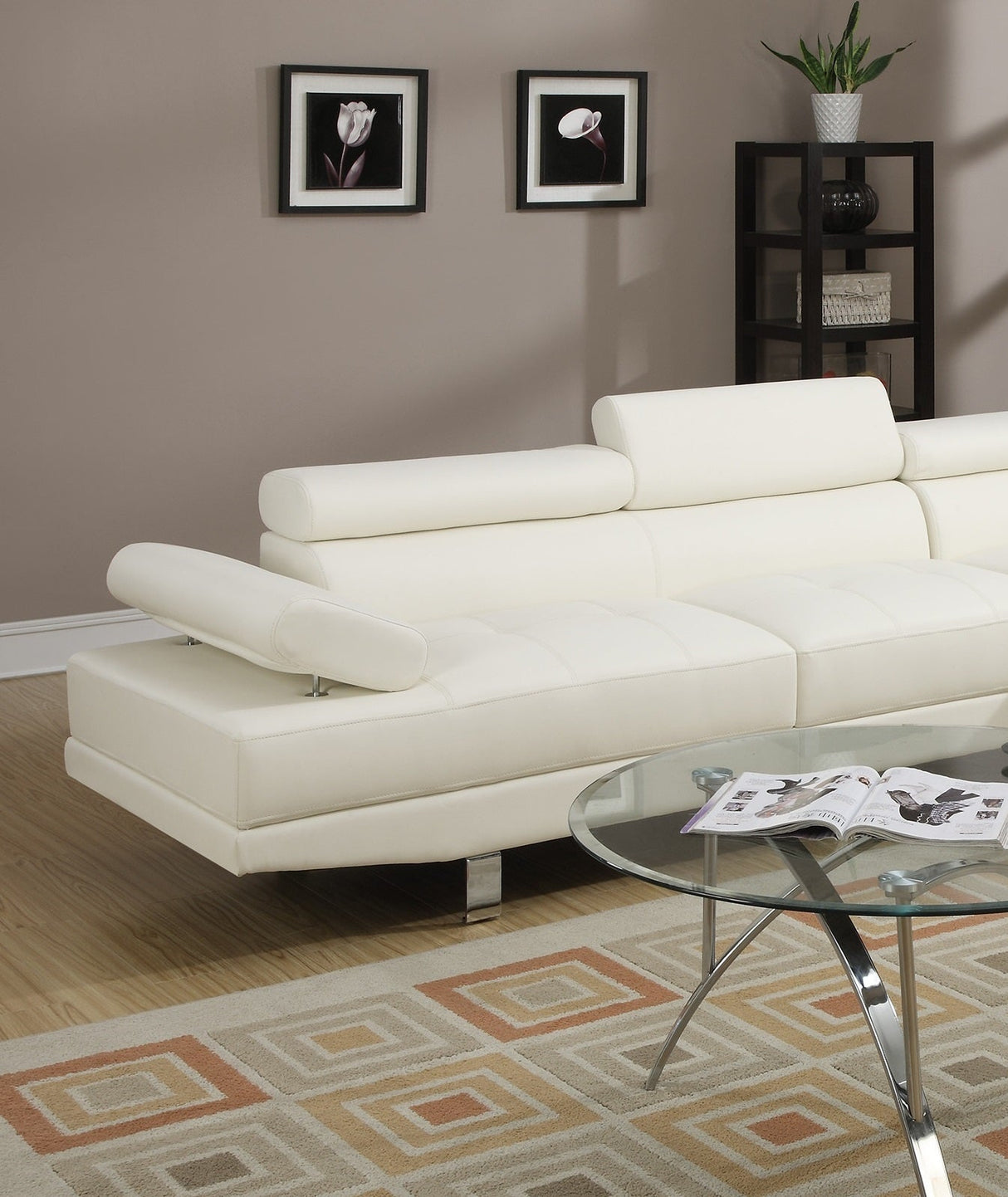 White Color Sectional Living Room Furniture Faux Leather