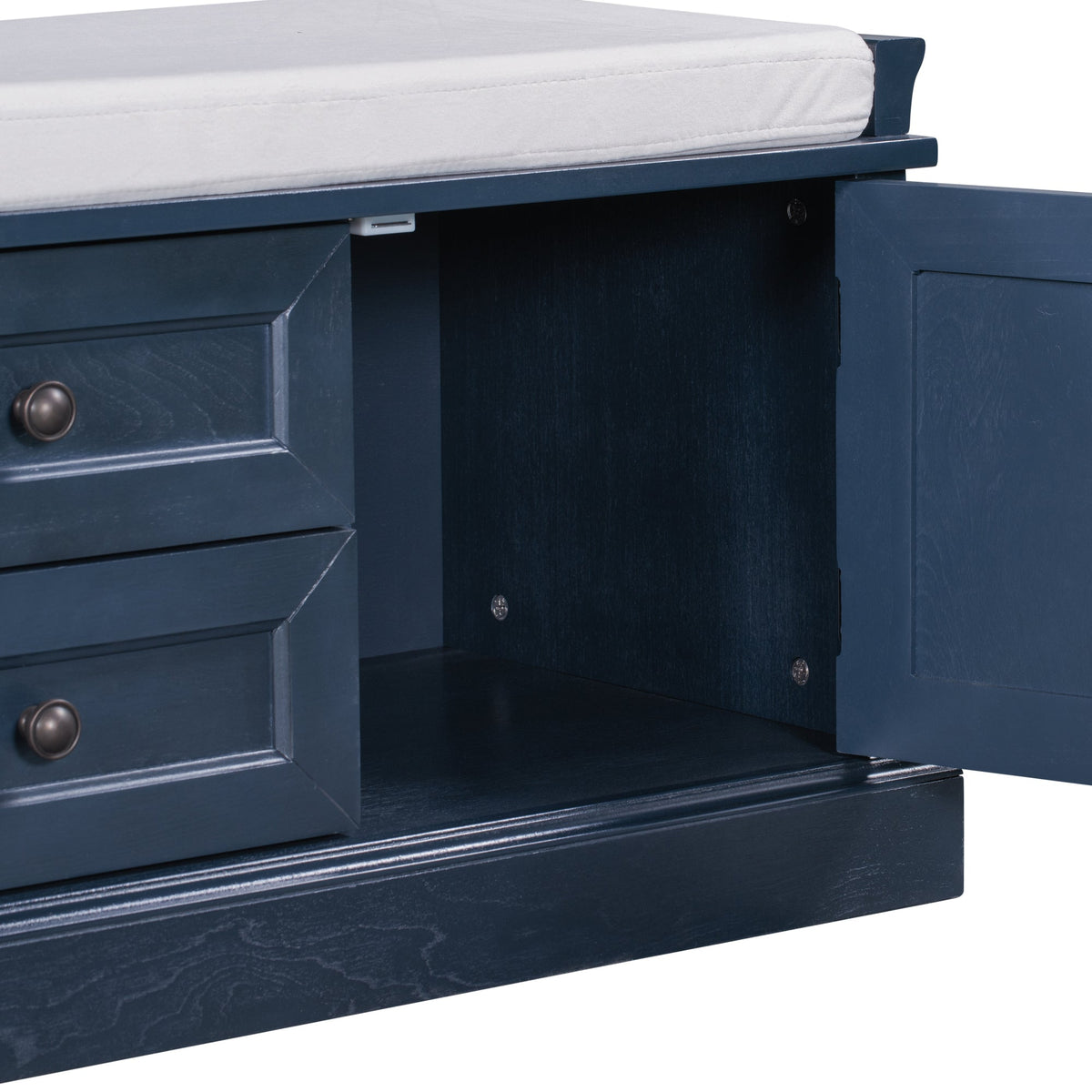 TREXM Storage Bench with 2 Drawers and 2 Cabinets in Antique Navy