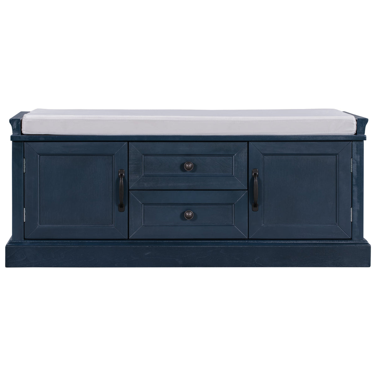 TREXM Storage Bench with 2 Drawers and 2 Cabinets in Antique Navy