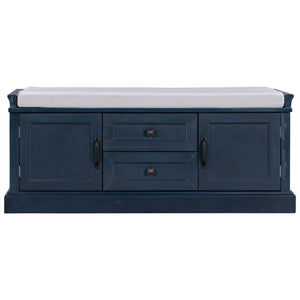 TREXM Storage Bench with 2 Drawers and 2 Cabinets in Antique Navy