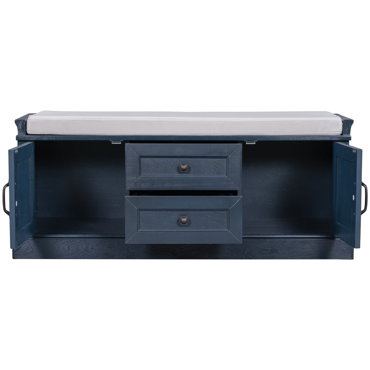 TREXM Storage Bench with 2 Drawers and 2 Cabinets in Antique Navy