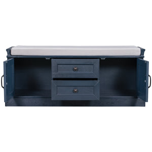 TREXM Storage Bench with 2 Drawers and 2 Cabinets in Antique Navy