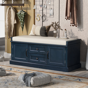 TREXM Storage Bench with 2 Drawers and 2 Cabinets in Antique Navy