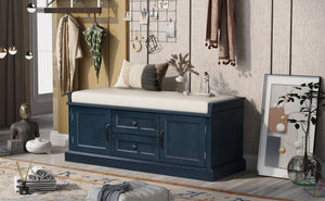 TREXM Storage Bench with 2 Drawers and 2 Cabinets in Antique Navy