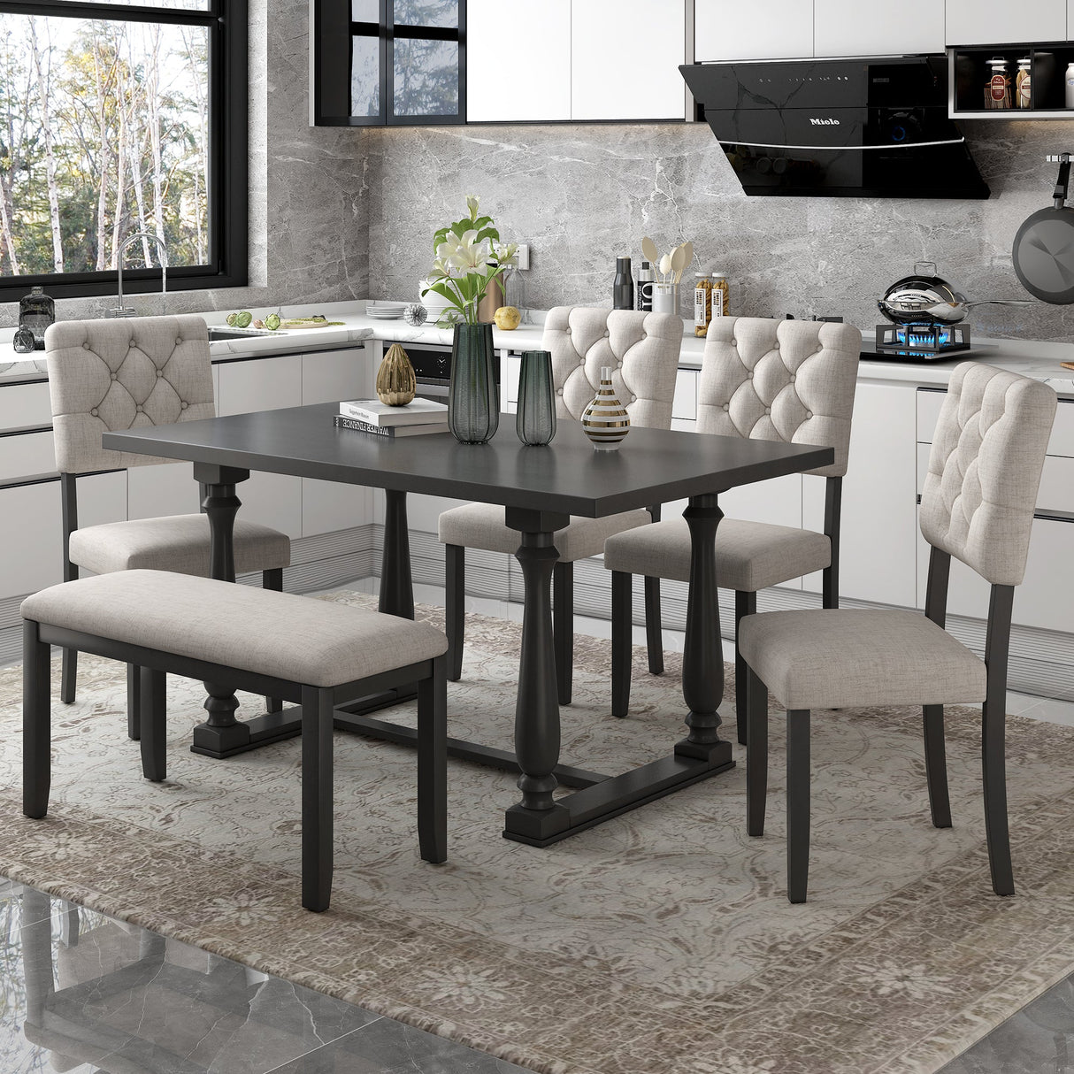 TREXM 6-Piece Dining Table and Chair Set