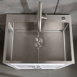 24in Stainless Steel Washing Sink with Faucet and Drain - Silver