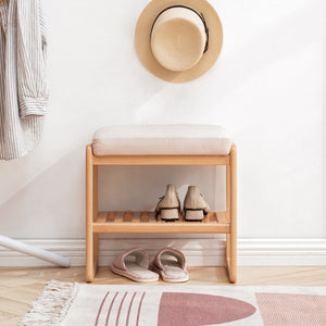 Natural Solid Wood Shoe Bench with High Rebound Sponge Cushion