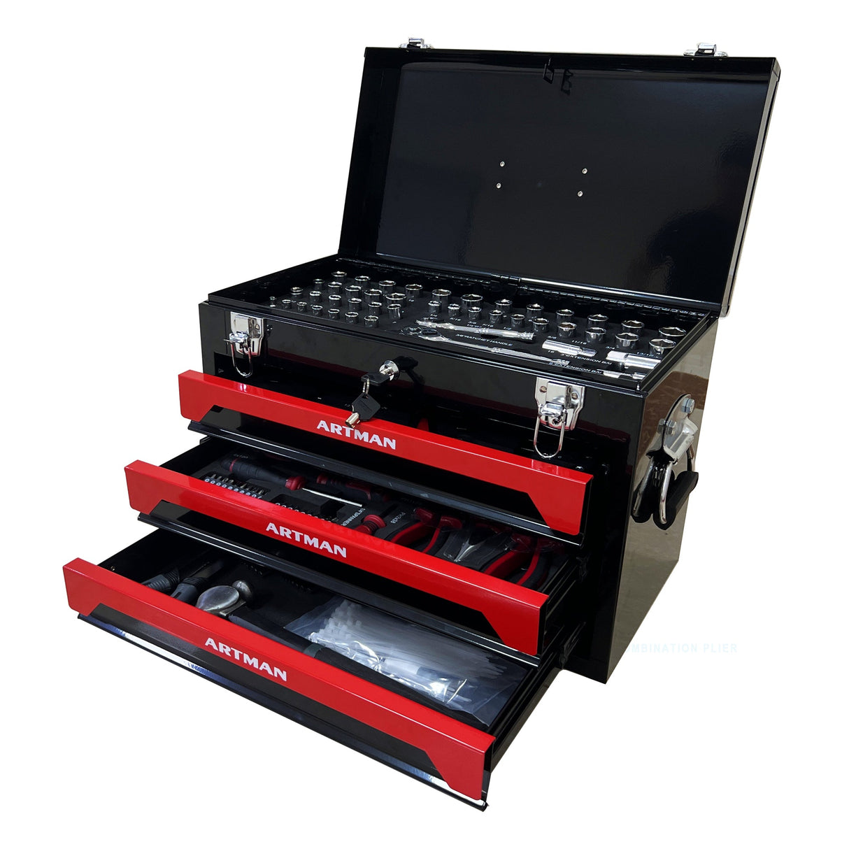 20'' Portable 3-Drawer Steel Toolbox