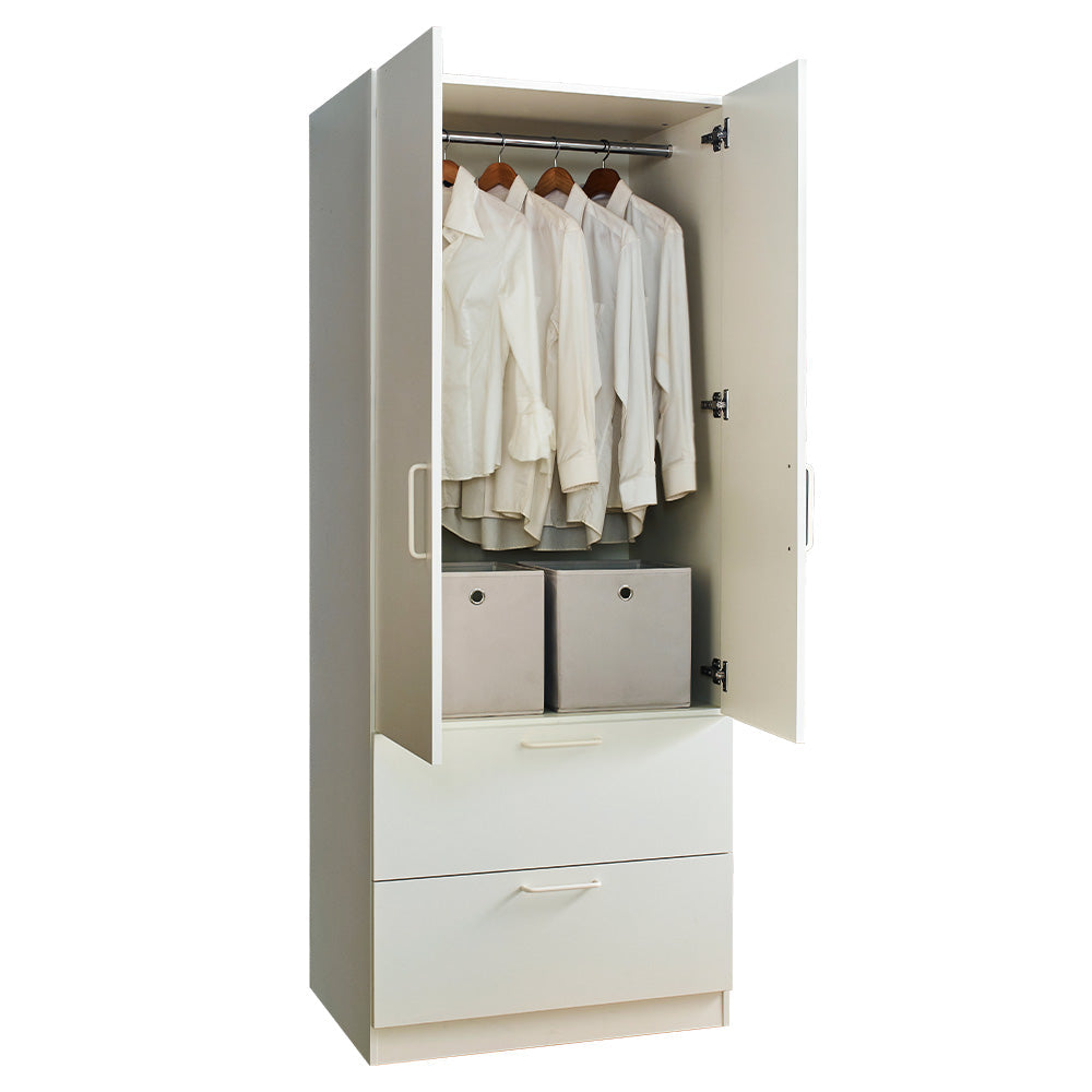 Emma Two-Door Wood Closet with Two Drawers and Hanging Bars