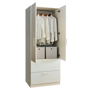 Emma Two-Door Wood Closet with Two Drawers and Hanging Bars