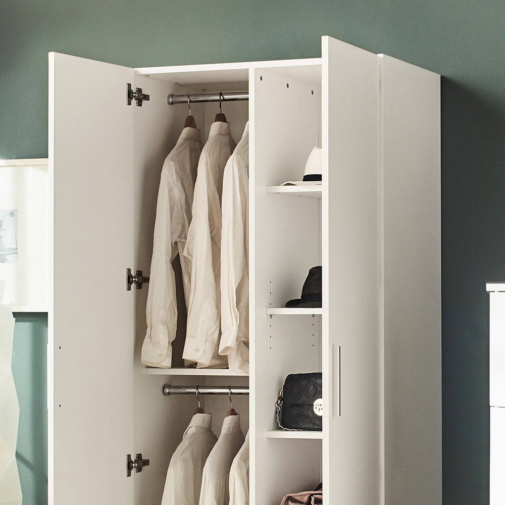 Viviane Contemporary Wood Closet with Hanging Bars and Five Shelves