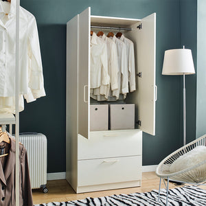 Emma Two-Door Wood Closet with Two Drawers and Hanging Bars