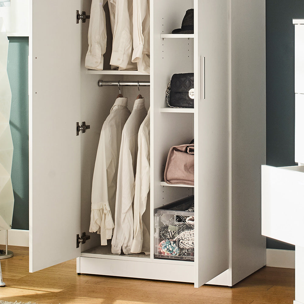 Viviane Contemporary Wood Closet with Hanging Bars and Five Shelves