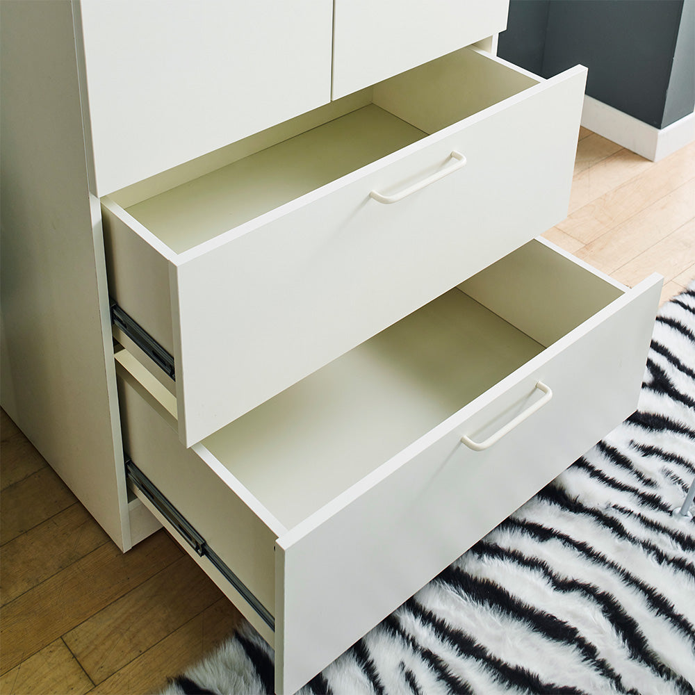 Emma Two-Door Wood Closet with Two Drawers and Hanging Bars
