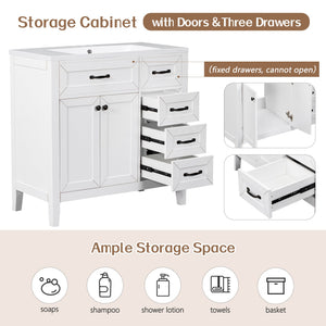36" Bathroom Vanity Without Sink - Cabinet Base Only