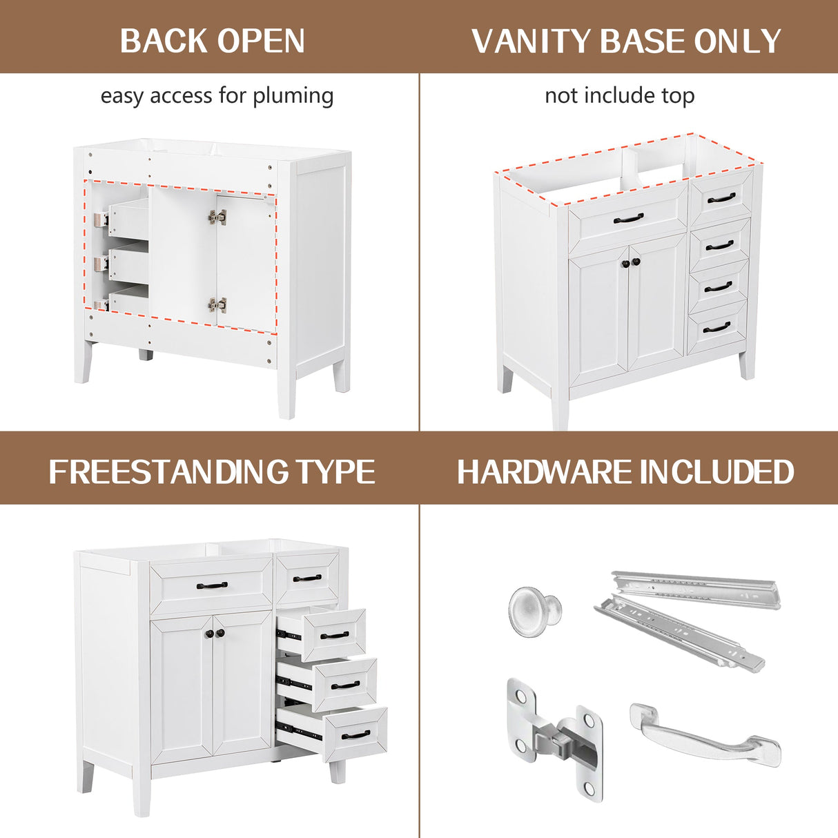 36" Bathroom Vanity Without Sink - Cabinet Base Only