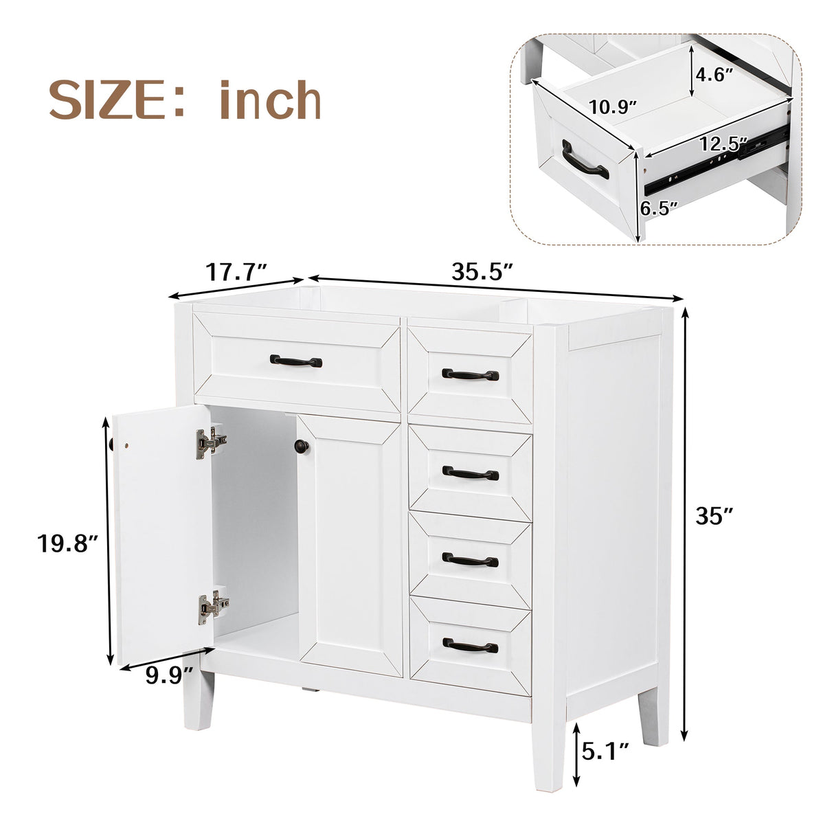 36" Bathroom Vanity Without Sink - Cabinet Base Only