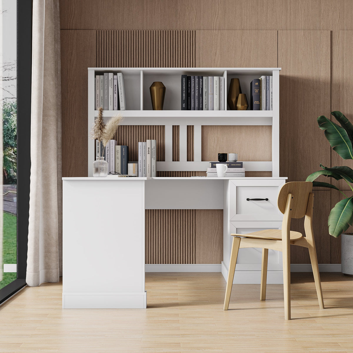 Home Office Computer Desk with Hutch, Antiqued