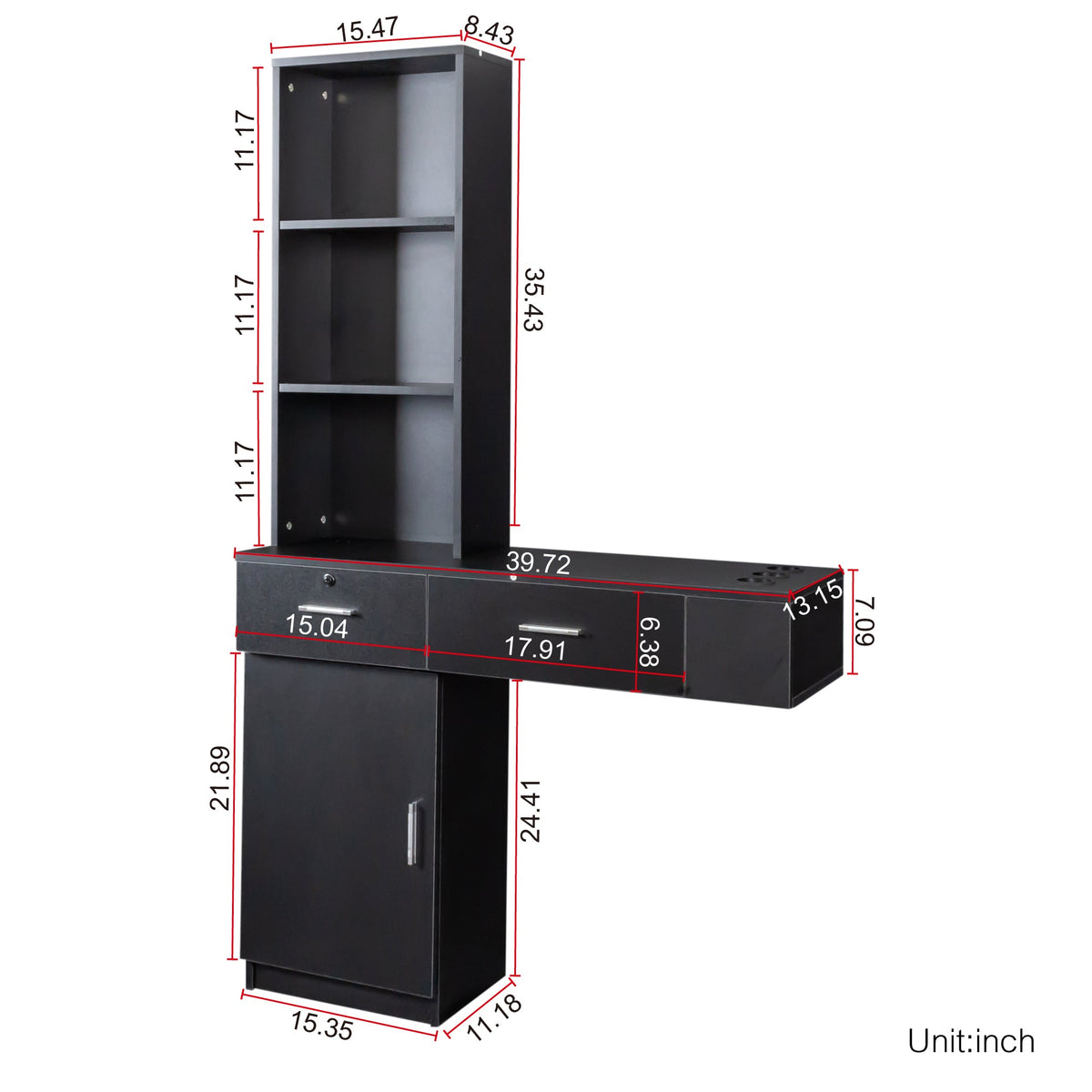 Black Modern Simple Hair Desk with Multi-Layer Storage
