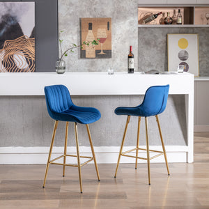 26 Inch Set of 2 Bar Stools with Steel Frame and Velvet Fabric
