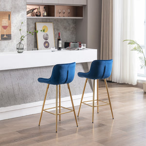 26 Inch Set of 2 Bar Stools with Steel Frame and Velvet Fabric