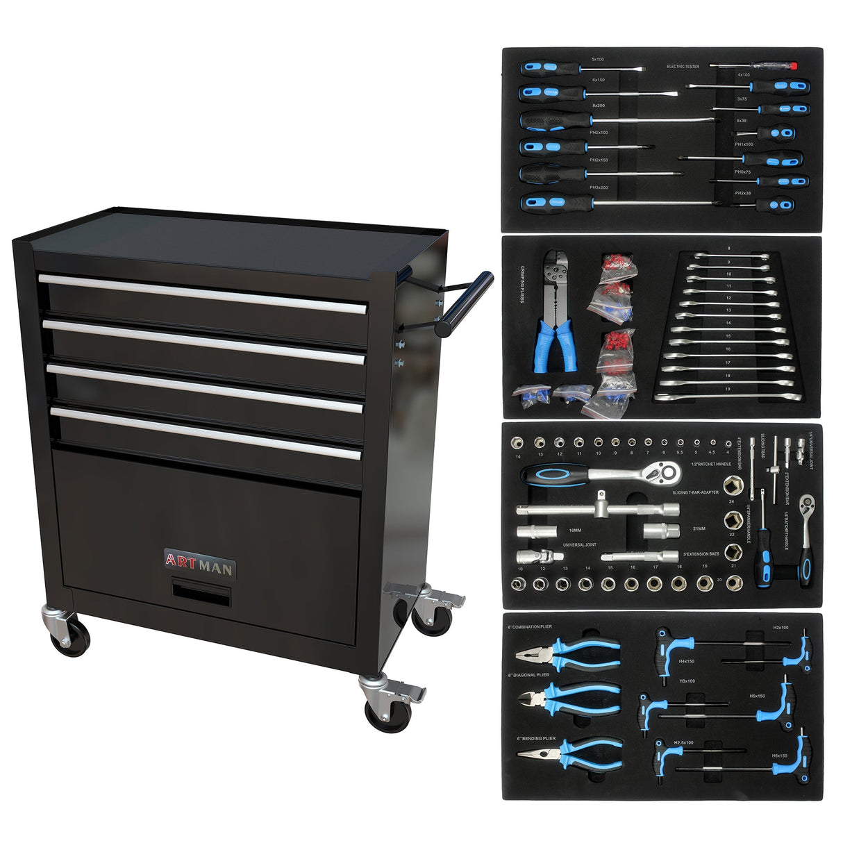 4-Drawer Rolling Tool Box with Tools for Garage and Workshop