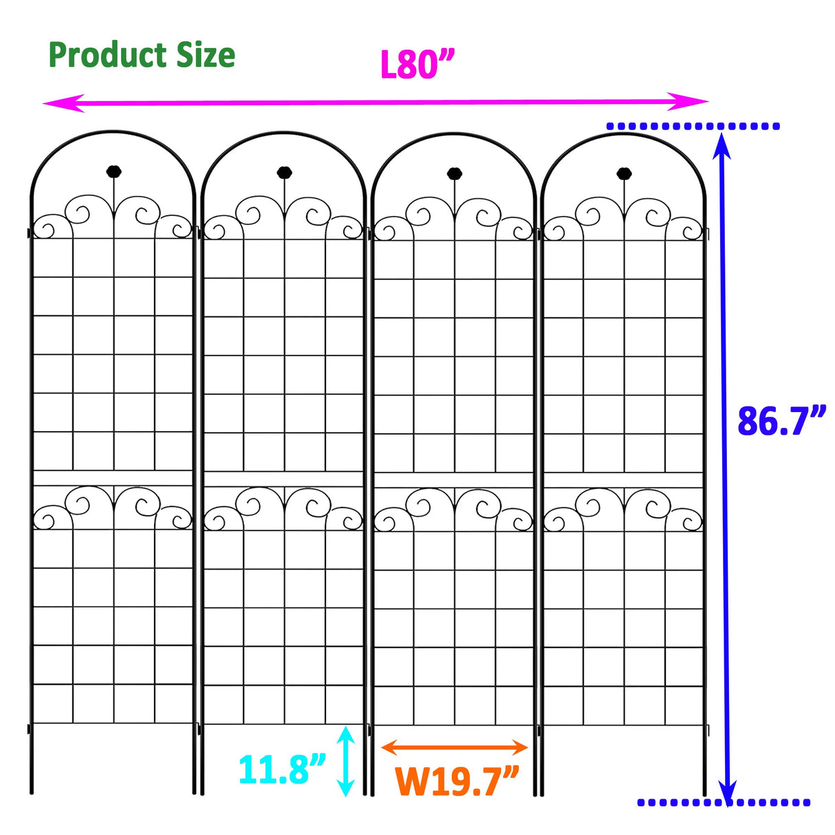 4 Pack Metal Garden Trellis for Climbing Plants