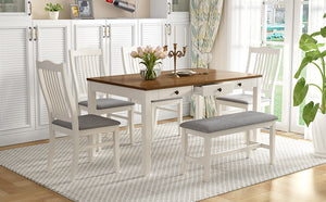 TOPMAX Mid-Century 6-Piece Wood Dining Table Set