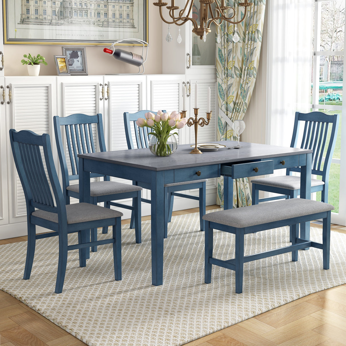 TOPMAX Mid-Century 6-Piece Wood Dining Table Set