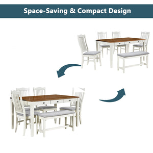 TOPMAX Mid-Century 6-Piece Wood Dining Table Set