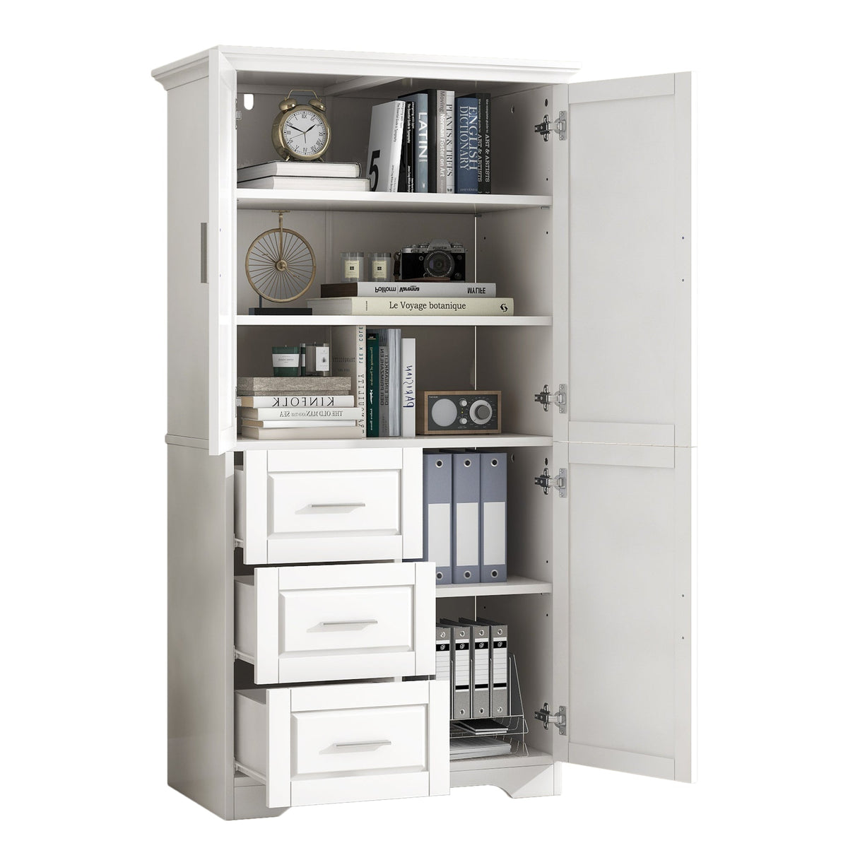 Tall and Wide Storage Cabinet with Doors for Bathroom or Office