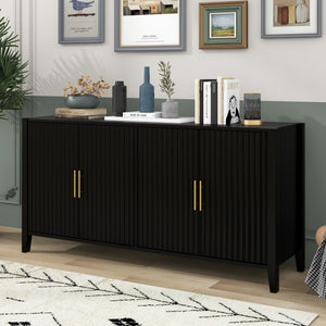 U_Style Modern 4-Vertical Wavy Slatted Doors Sideboard