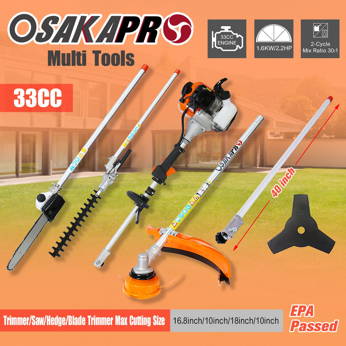 10 in 1 Multi-Functional Trimming Tool with 33CC 2-Cycle Engine