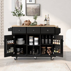 Rubber Wood Drop-Leaf Kitchen Cart with Storage