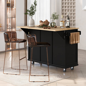 Rubber Wood Drop-Leaf Kitchen Cart with Storage