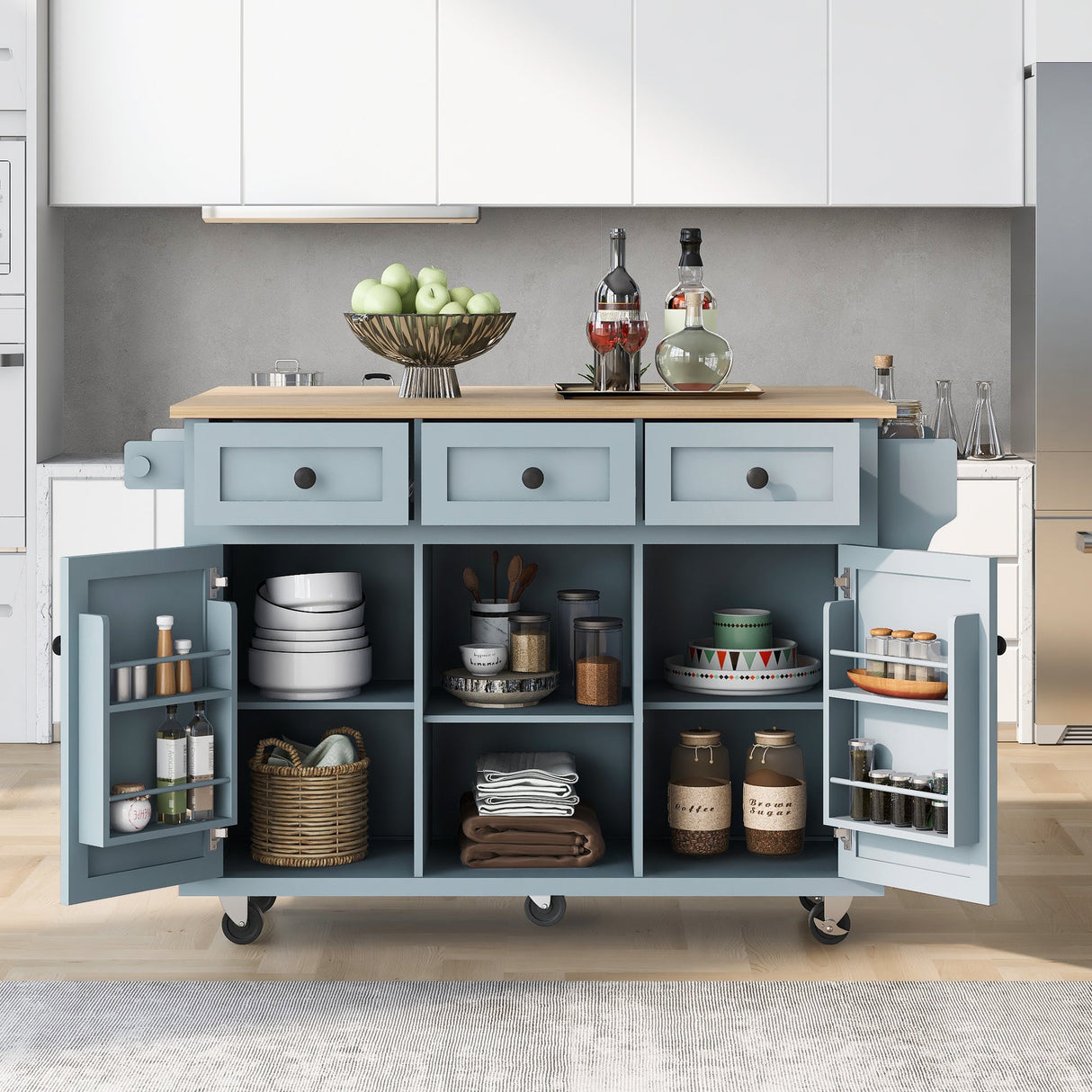 Kitchen Cart with Rubberwood Drop-Leaf Countertop