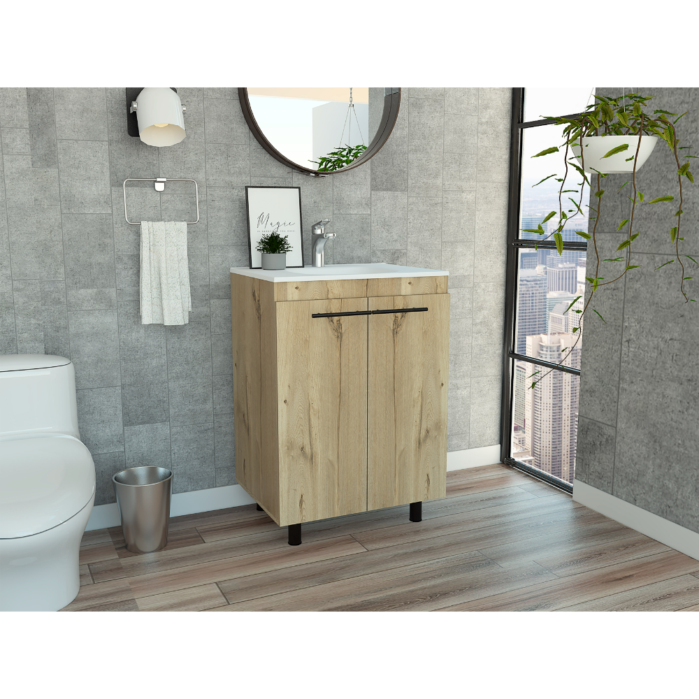 Khari 24" Floor Cabinet, Double Door, Two Shelves - Light