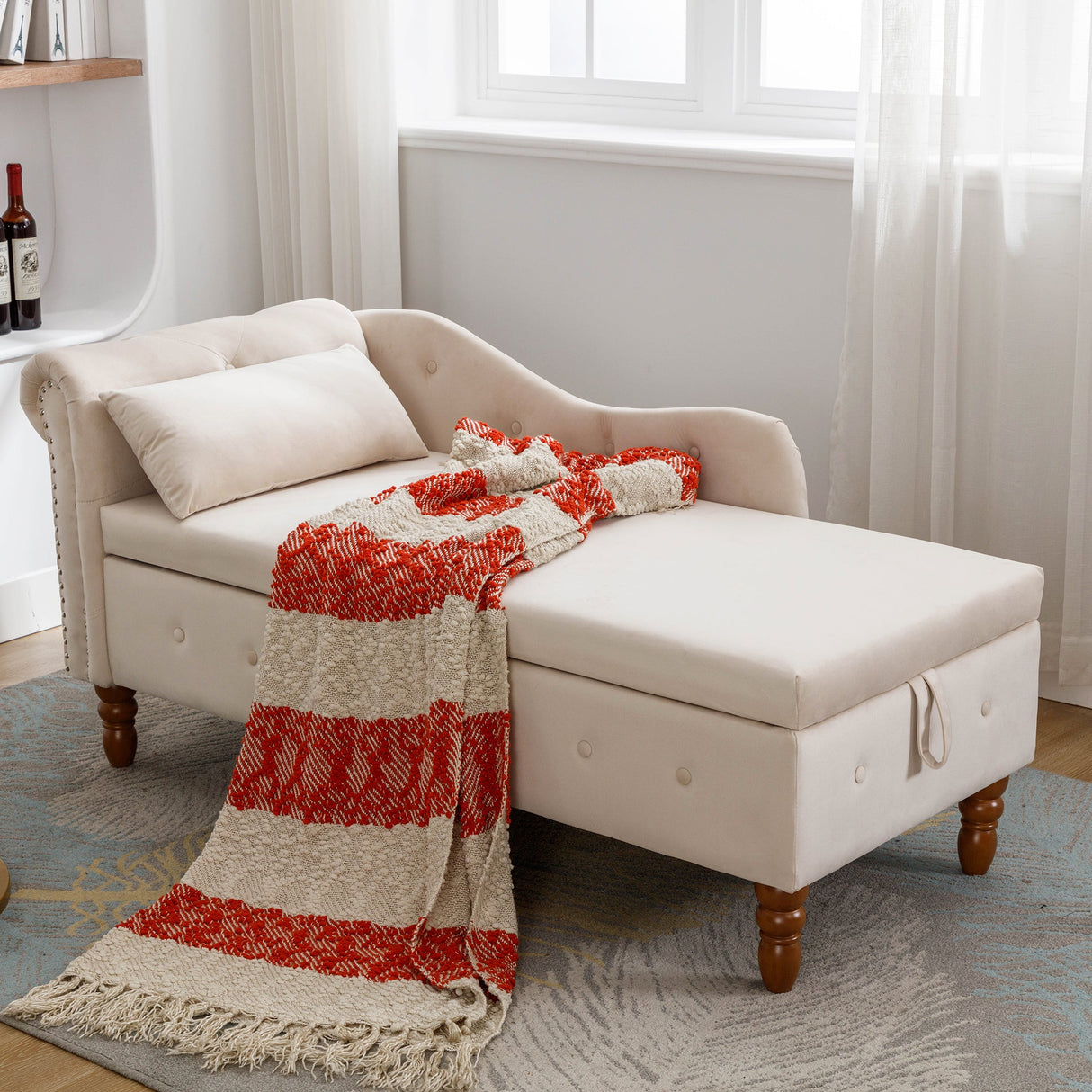 Beige Chaise Lounge Indoor - Velvet Lounge Chair for Bedroom