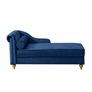 Modern Velvet Chaise Lounge Chair with Storage - Navy Blue